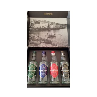 OUZO VARVAGIANNI CASKET 4 bottles (PRASINO, MPLE, EUZON, AFRODITI) x 200ml